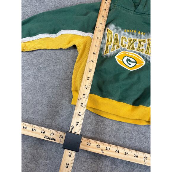 Green Bay Packers NFL Football Pullover Hoodie Kids Reebok Small Green Yellow - Picture 3 of 6
